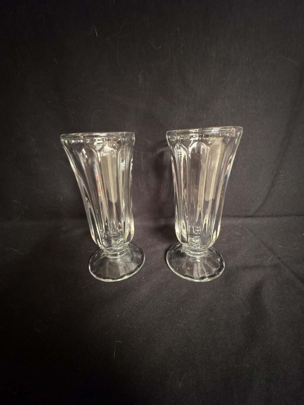 Vintage Clear Paneled Footed Ice Cream Sundae Parfait Glasses Set of 2